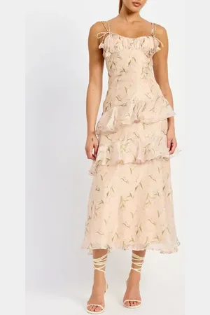 En Saison Kimberly Floral Ruffle Detail Midi Dress in at Nordstrom, Size Small