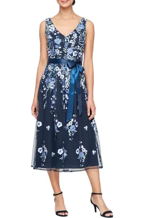 Alex Evenings Embroidered Mesh A-Line Cocktail Dress in at Nordstrom, Size 6