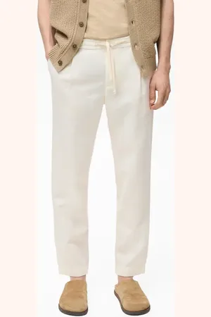 MANGO Slim Fit Linen & Cotton Drawstring Pants in at Nordstrom, Size 34