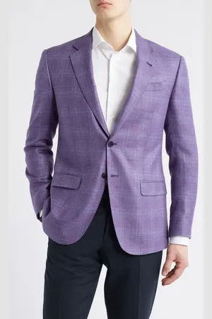Emporio Armani Purple Plaid Wool & Silk Blend Sport Coat in at Nordstrom, Size 44 Us