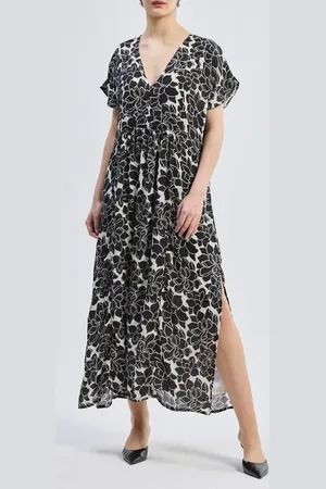 Reistor Deep V-neck Maxi Dress with Front Gathers in Black Florals in at Nordstrom, Size X-Small