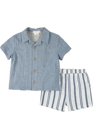 FIRSTS by petit lem Chambray Button-Up Shirt & Shorts Set in at Nordstrom, Size 3M