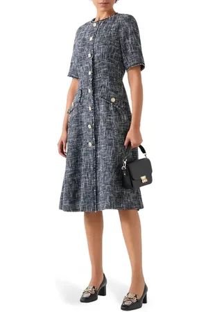 LK Bennett Suzie Fray Trim Tweed Flare Dress in at Nordstrom, Size 10 Us