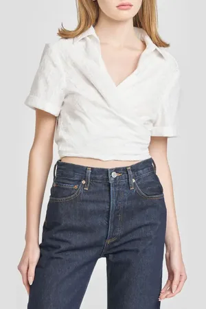 WAYF Eve Cotton Eyelet Wrap Top in at Nordstrom, Size Large