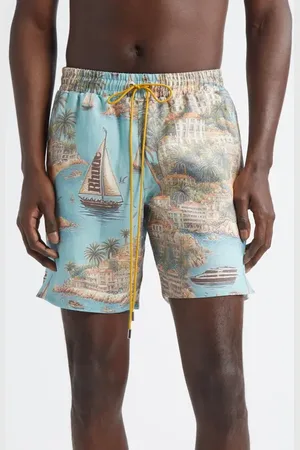 Rhude Sailing Map Linen Swim Trunks in at Nordstrom, Size Small