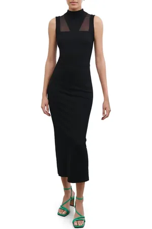 Marcella Amelia Ponte & Mesh Funnel Neck Midi Dress in at Nordstrom, Size Small