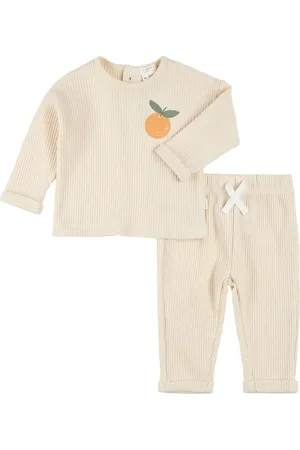 FIRSTS by petit lem Orange Appliqu?? Thermal Knit Top & Pants Set in at Nordstrom, Size 6M