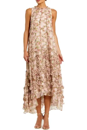 Mac Duggal Sleeveless Floral Print Chiffon Micro Ruffle Gown in at Nordstrom, Size 16