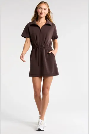 Zella Ultrasoft Scuba Knit Quarter Zip Dress in at Nordstrom, Size Medium