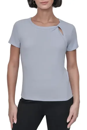 DKNY Twist Neck Rib T-Shirt in at Nordstrom, Size X-Small