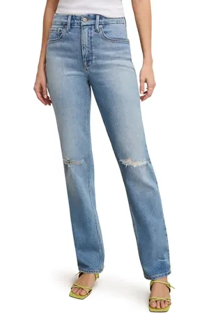 GOOD AMERICAN Good Icon Ripped High Waist Straight Leg Jeans in at Nordstrom