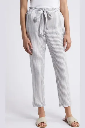 Beachlunchlounge Giavanna Stripe Tapered Linen & Cotton Pants in at Nordstrom, Size X-Large