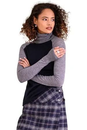 CELTIC & CO. Merino Colour Block Roll Neck Sweater in Navy /Grey at Nordstrom, Size Large