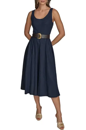 Donna Karan Belted Linen Blend Dress in at Nordstrom, Size 2