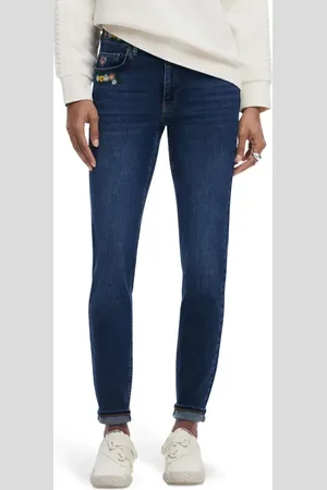 Desigual Floral Embroidered Slim Leg Jeans in at Nordstrom, Size 36