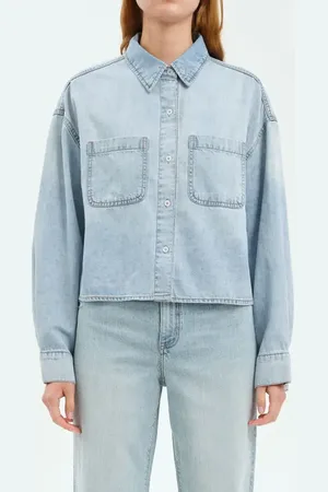 Danny Daze The Editor Crop Denim Button-Up Shirt in at Nordstrom, Size X-Small