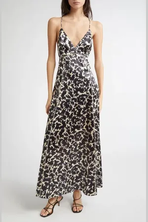 ULLA JOHNSON Evie Print Satin Maxi Dress in at Nordstrom, Size 16