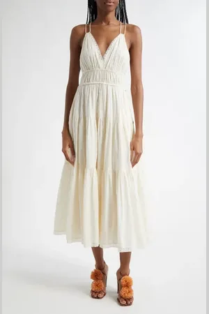 ULLA JOHNSON Freya Circle Jacquard Tiered Cotton Dress in at Nordstrom, Size 2