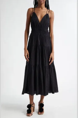 ULLA JOHNSON Freya Circle Jacquard Tiered Cotton Dress in at Nordstrom, Size 14