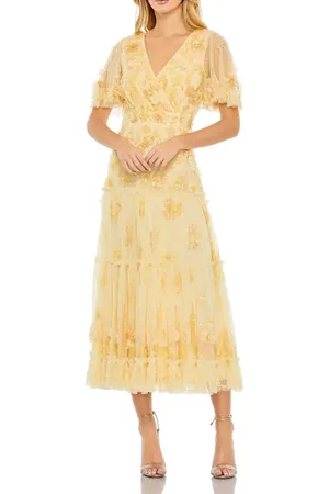 Mac Duggal Floral Beaded Embellished Flutter Sleeve Tiered Dress in at Nordstrom, Size 4