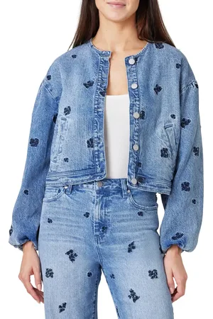 HABITUAL Collarless Embroidery Denim Jacket in at Nordstrom, Size X-Small