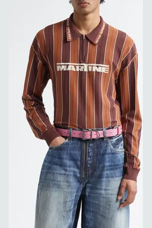 MARTINE ROSE Logo Jacquard Stripe Long Sleeve Zip Polo in at Nordstrom, Size Small
