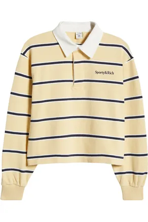 Sporty & Rich Serif Rugby Crop Polo Knit Top in at Nordstrom, Size X-Small