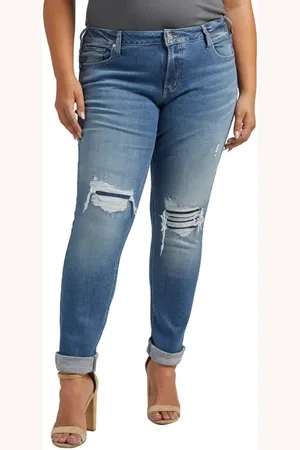 Silver Jeans Co. Mid Rise Girlfriend Jeans in at Nordstrom, Size 18W X 29