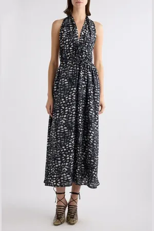 DRIES VAN NOTEN Deana Print Silk Halter Neck Midi Dress in at Nordstrom, Size 4 Us