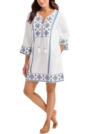 Tommy Bahama Bella Breeze Embroidered Cover-Up Tunic in at Nordstrom, Size Small
