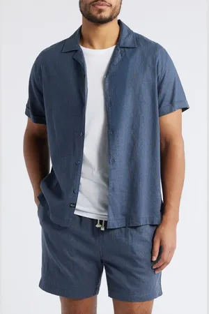 Rails Atlas Stripe Linen Blend Camp Shirt in at Nordstrom, Size X-Large