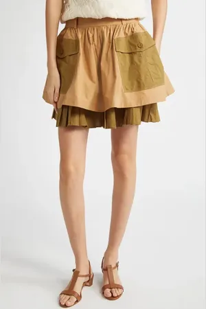 ULLA JOHNSON Jacqueline Colorblock Tiered Cotton Miniskirt in at Nordstrom, Size 0