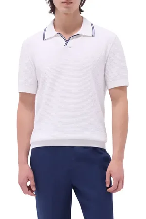 Bugatchi Tipped Johnny Collar Short Sleeve Sweater in at Nordstrom, Size Small
