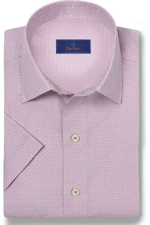 David Donahue Micro Print Short Sleeve Shirt in at Nordstrom, Size Medium