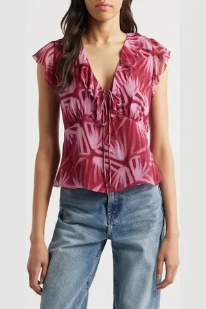Rails Carmine Frond Print Flutter Sleeve Top in at Nordstrom, Size Xx-Small