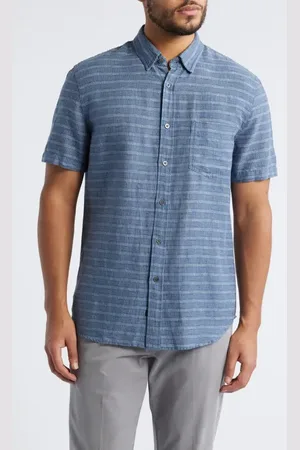 Rails Carson Stripe Short Sleeve Stretch Linen Blend Button-Up Shirt in at Nordstrom, Size Medium