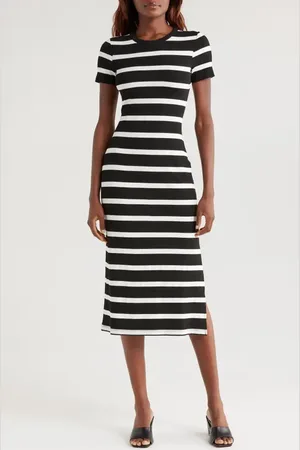 Vince Camuto Stripe Rib Sweater Midi Dress in at Nordstrom, Size Large