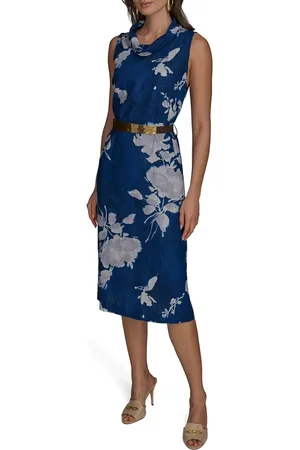 Donna Karan Floral Sleeveless Linen Blend Sheath Dress in at Nordstrom, Size 14