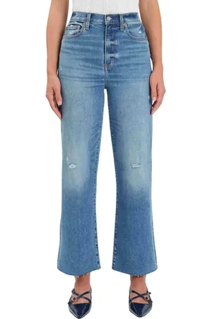 Danny Daze Pleaser High Waist Raw Hem Crop Jeans in at Nordstrom, Size 32