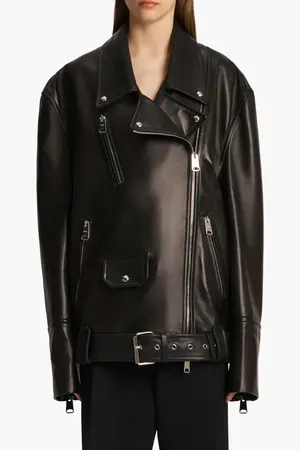 Khaite Hansel Oversize Lambskin Leather Biker Jacket in at Nordstrom, Size X-Small