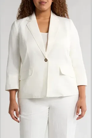 Kasper One-Button Linen Blend Jacket in at Nordstrom, Size 14W