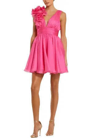 Mac Duggal Ruffle V Neck Fit & Flare Mini Dress in at Nordstrom, Size 8