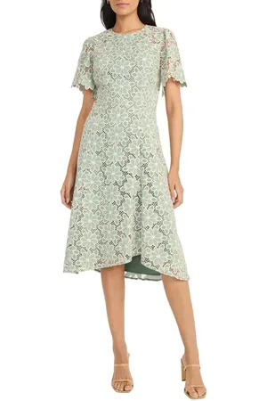 MAGGY Floral Lace High-Low Midi Dress in at Nordstrom, Size 6