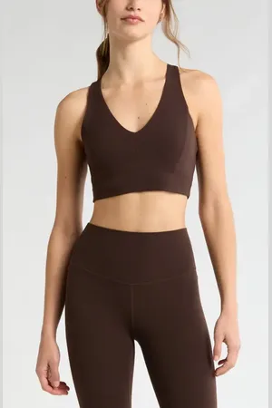 Zella Studio Luxe V-Neck Racerback Sports Bra in at Nordstrom, Size X-Large