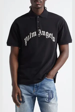 Palm Angels Curved Logo Cotton Polo in at Nordstrom, Size Large