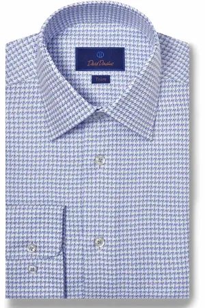 David Donahue Trim Fit Twill Texture Check Dress Shirt in at Nordstrom, Size 14.5 - 32