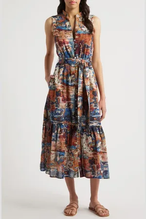 Cleobella Izora Abstract Print Organic Cotton Midi Shirtdress in at Nordstrom, Size Small