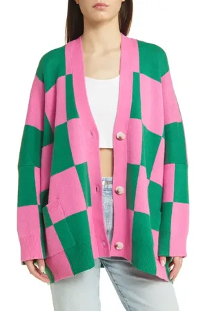 Dressed in Lala Love You Oversize Checkerboard Cardigan in at Nordstrom, Size Small