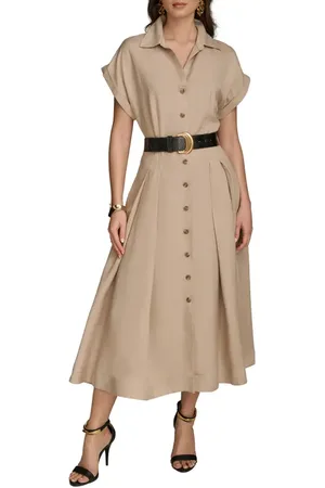 Donna Karan Linen Blend Belted Midi Shirtdress in at Nordstrom, Size 2