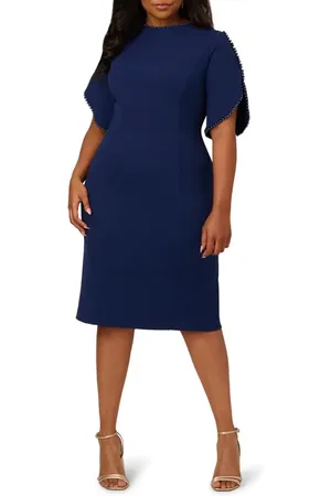 Adrianna Papell Imitation Pearl Detail Crepe Sheath Dress in at Nordstrom, Size 14W
